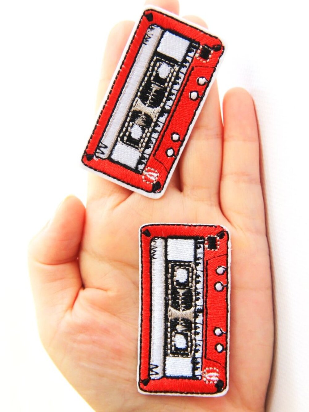 (2) OLD SCHOOL CASSETTE TAPE IRON ON PATCHES Embroidered Badge Applique Patch